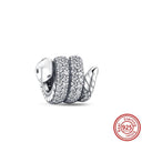 Crown Flowers Heart Silver Bead Charm Elegant Pandora Accessory