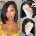 Indian Straight 4x4 Bob Lace Closure Wig Blunt Cut Highlight