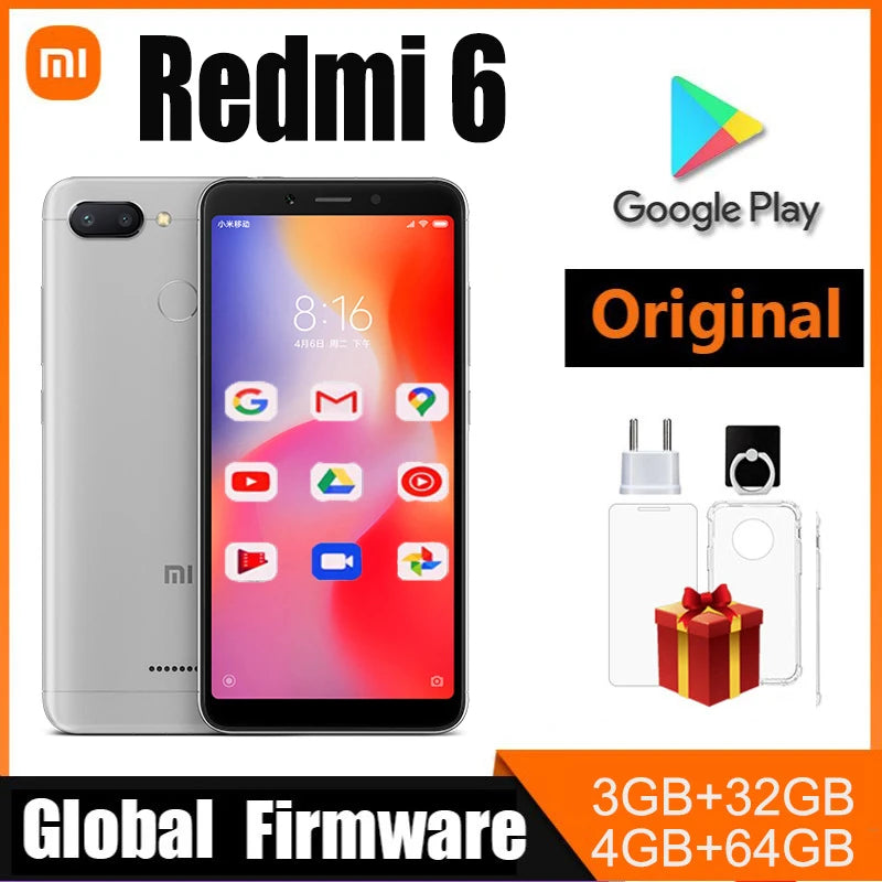 Xiaomi Redmi 6 Smartphone  googleplay Mobile Phone 5.45" Full Screen AI Face ing