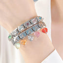 Heart CZ Stainless Steel Bracelet Link Elegant Charm Jewelry