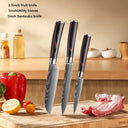 Professional Damascus Kitchen Knife Set with Santoku Cleaver