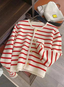 Striped Knit Cardigan: Stylish O-Neck Sweater for Women