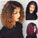 Deep Curly Bob Wig - Brazilian Remy Hair with Highlights