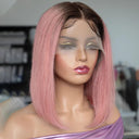 Vibrant Pink Bob Lace Front Wig With Blonde Straight Hair