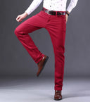 Spring Men's Slim Jeans Classic Style Straight Elasticity Cotton Denim Pants Male Brand Wine Red Black White Trousers