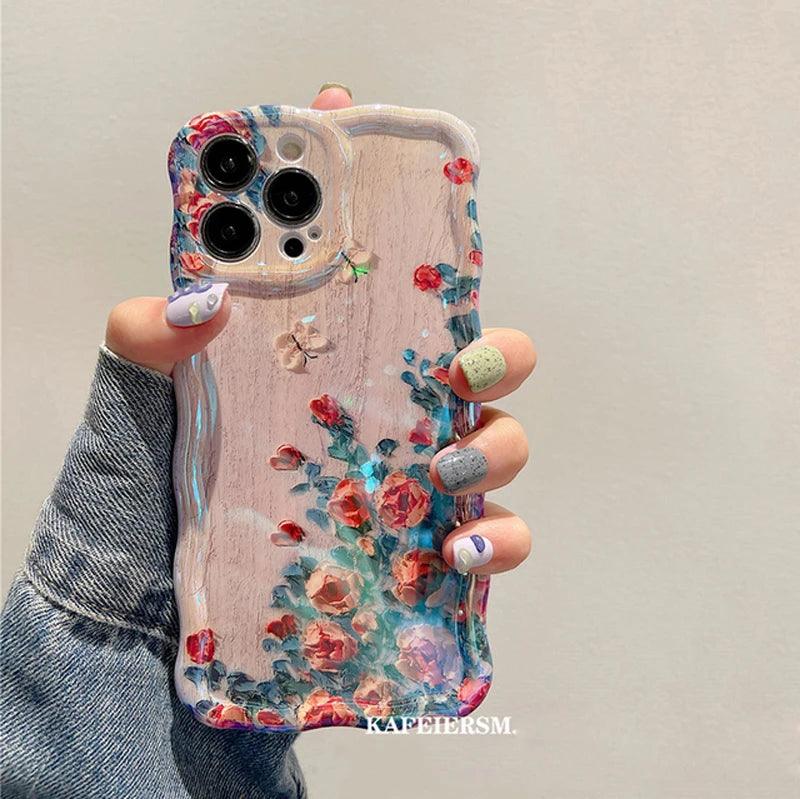 Luxe Laser Blue Floral Phone Case for iPhone 14 Pro Max & More - Shockproof Soft Silicone Cover  ourlum.com   