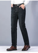 2023 Winter Men Black Blue Straight Stretch Denim Pants