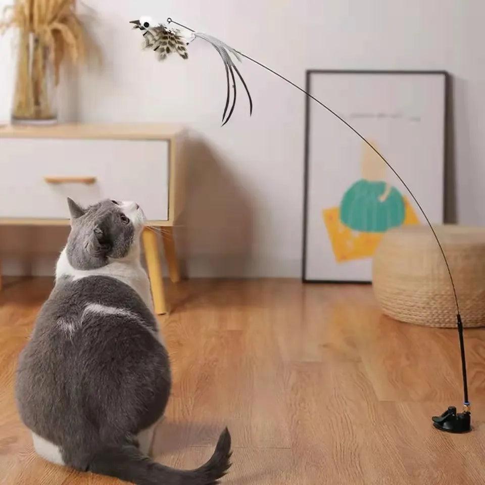 Interactive Cat Stick Toy: Premium Quality Feather Bird with Sucker Bell  ourlum.com   