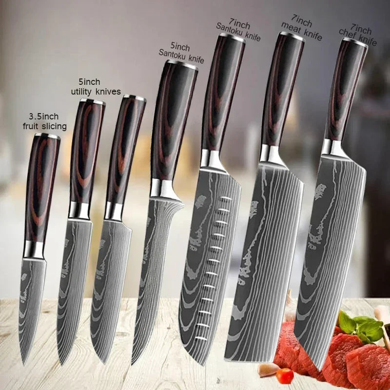 Japanese Santoku Kitchen Knife Set - Stainless Steel Knives