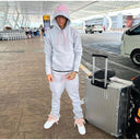 Men Cotton Printed Tracksuit 2PCS Set Hoodies Pants Casual