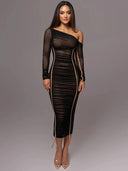 Elegant Mesh Backless Bodycon Dress For Sophisticated Women