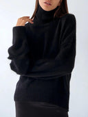 Winter Essential Thick Knit Turtleneck Sweater for Women  ourlum.com black S 