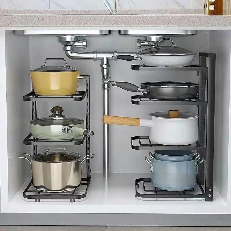 Versatile Adjustable Pot Lid Rack Organizer for Kitchen Storage and Cookware Management