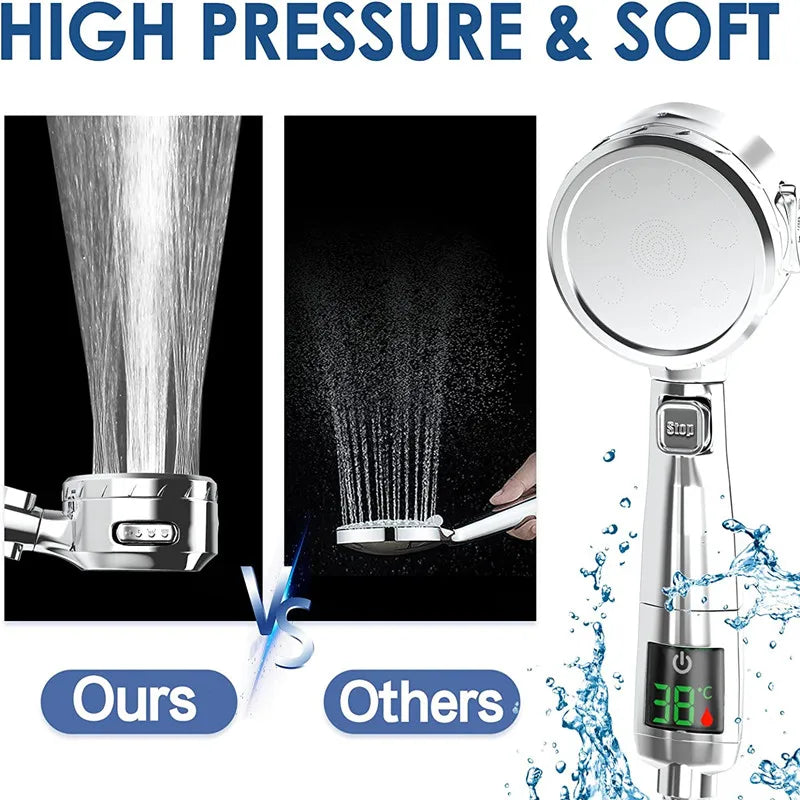 LED Temperature Display Handheld Power Spa Shower: Save Water, 4 Spray Modes  ourlum.com   