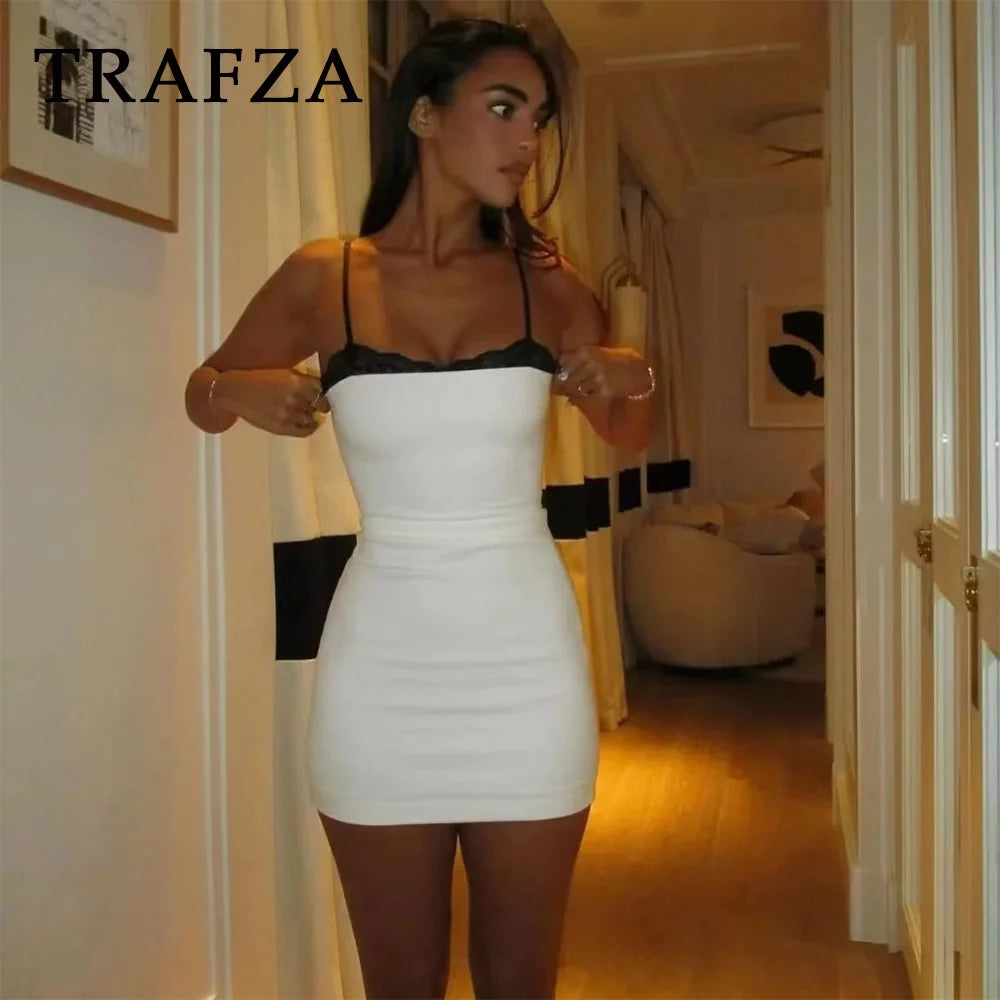 TRAFZA Lace Patchwork Mini Dress: Nightclub Chic & Elegant