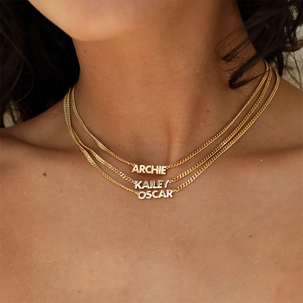 Custom Name Necklace with Curb Chain Personalised Gold Color Stainless Steel Name Necklaces For Women Christmas Jewelry Gift