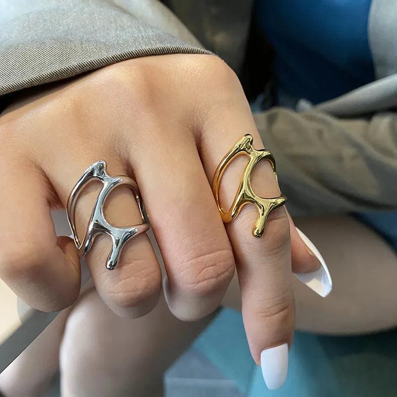 Elegant Punk Geometric Hollow Branches Adjustable Rings for Women - Silver Vintage Jewelry  ourlum.com   
