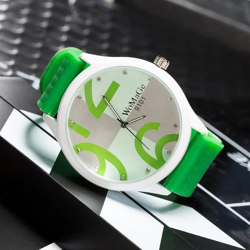 Green Silicone Sports Watch for Women - Stylish Quartz Wristwatch with Big Numbers  OurLum.com   