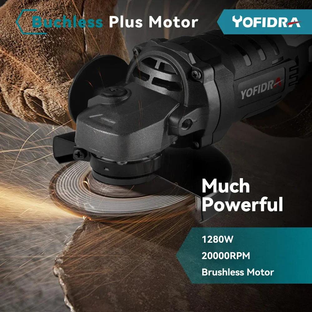 Yofidra 125mm Brushless Angle Grinder 3 Gears Cordless Efficient Wood Cutting Polishing Power Tool  For Makita 18V Battery  ourlum.com   