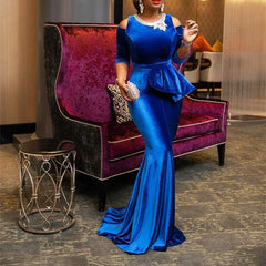Blue Velvet Mermaid Evening Gown: Vintage Elegance & Charm