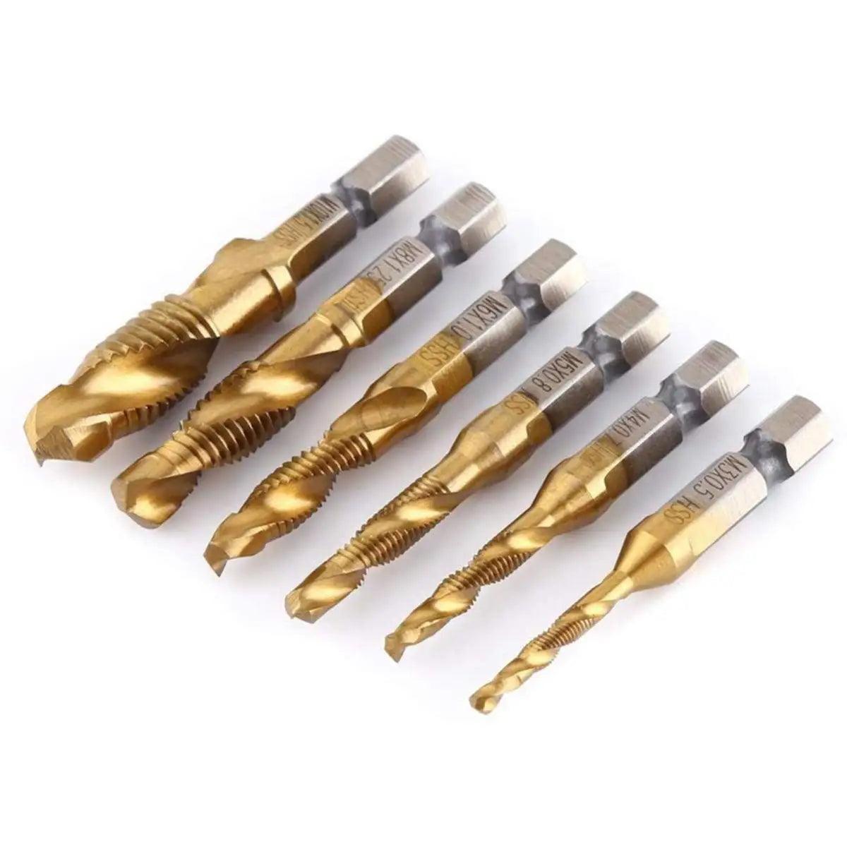 Hex Shank Titanium Plated HSS Tap Drill Bit Set for Precision Metalworking  ourlum.com   