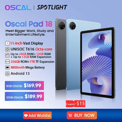 Oscal Pad 18 Tablet - 24GB RAM, 256GB Storage, 11" FHD+ Display, Octa-Core Processor, 8800mAh Battery, 4G Connectivity, Android 13