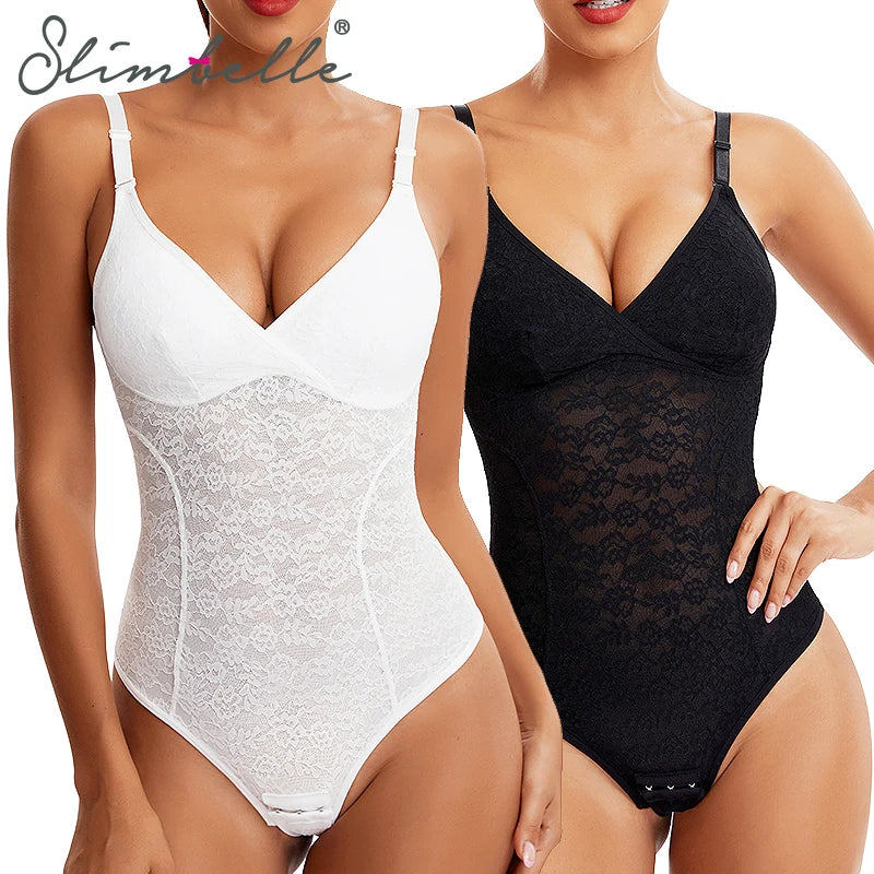 Lace Bodysuit with Tummy Control & Built-in Bra - Slimming Shapewear for Women