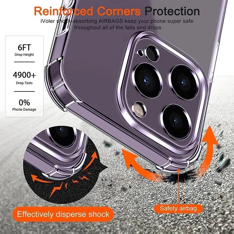 Shockproof Clear Silicone Phone Case for iPhone Series with Lens Protection - Stylish and Functional  ourlum.com   