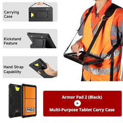 Ulefone Armor Pad 2 Rugged 11" 2K Tablet with 18600mAh Battery, IP68/IP69K, Android 13, NFC, GPS, & 4G Connectivity