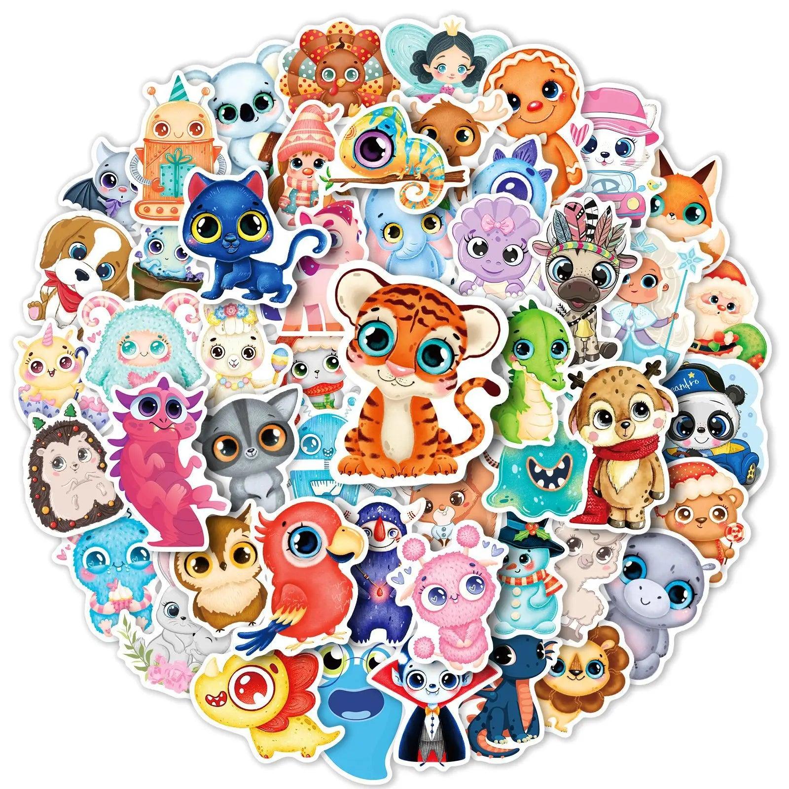 Cute Big Eyes Animals Sticker: Adorable Cartoon Decals for Laptop Guitar Phone  ourlum.com 10pcs  