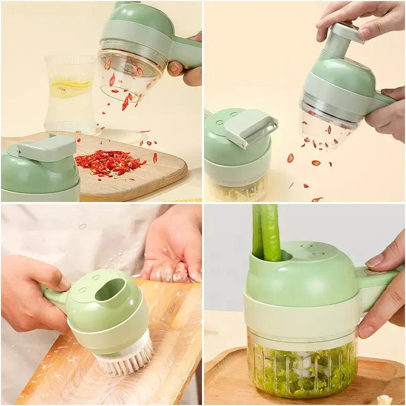 4 In1 Multifunctional Electric Vegetable Cutter Slicer Garlic Mud Masher Garlic Chopper Cutting Pressing Mixer Food Slice