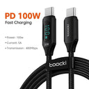 Toocki 100W PD Fast Charging Type C to Type C Cable with Display for  POCO F3 Realme Macbook iPad  ourlum.com 2m 100W C C Black 