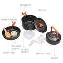 Portable Aluminum Camping Cookware Set With Nonstick Kettle