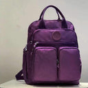 Fashion Woman Backpack Waterproof Nylon Soft Handle Solid Multi-pocket Travel Zipper Feminina School Bags Laptop Backpack  ourlum.com Thick Purple  