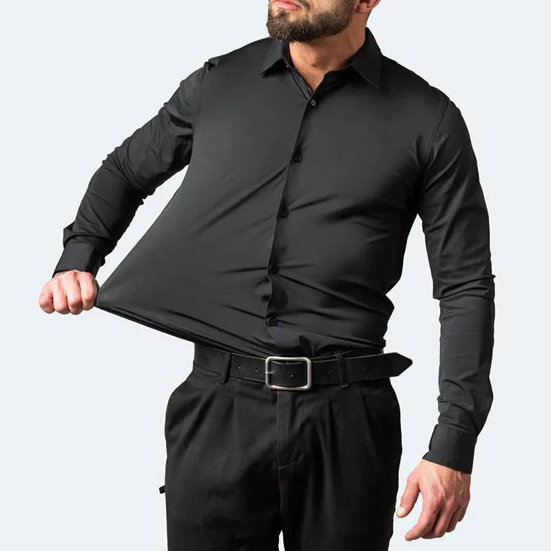 Men's Seamless Spandex Formal Dress Shirt: Fashionable Slim Fit Solid Color