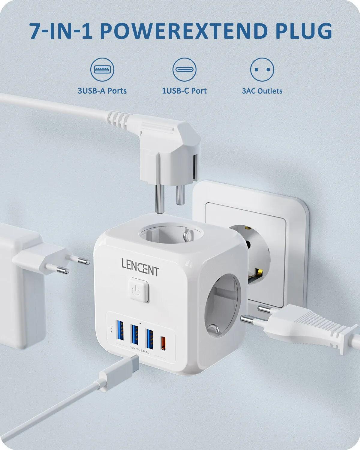 Smart Multi-Plug Charger with 3 AC Outlets, 3 USB Ports, and Type C Port  ourlum.com   