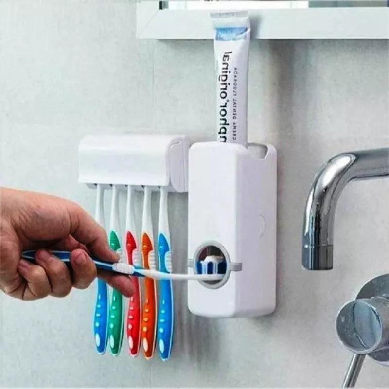 Toothpaste Dispenser and Toothbrush Organizer Set for Bathroom Organization  ourlum.com   