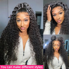 30-Inch Deep Curly Glueless Brazilian Water Wave Lace Frontal Wig by YAWAWE