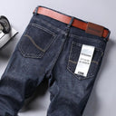 Classic Blue Stretch Denim Trousers for Men by WTHINLEE