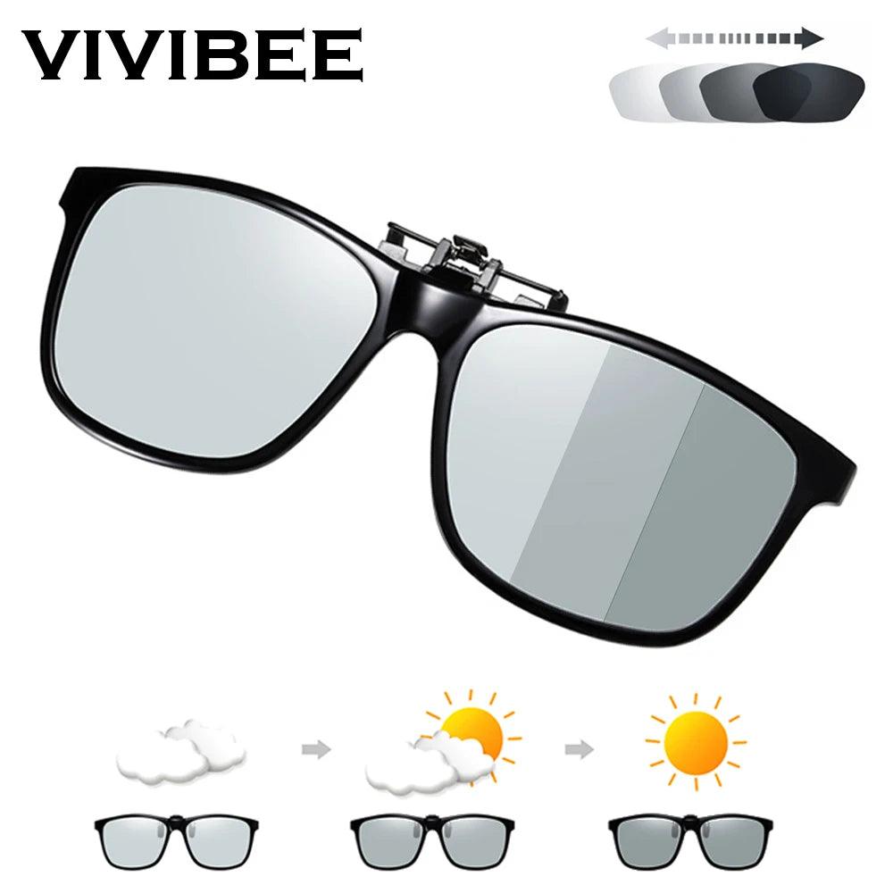 VIVIBEE 2024 Polarized Clip-On Pilot Sunglasses for Men and Women - Photochromic, UV Protection, Ideal for Night Driving