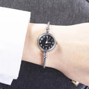 Gold Bangle Bracelet Watch for Women by YIKAZE: Retro Stainless Steel Quartz Wristwatch with Fashionable Design  ourlum.com N- Silver-black  