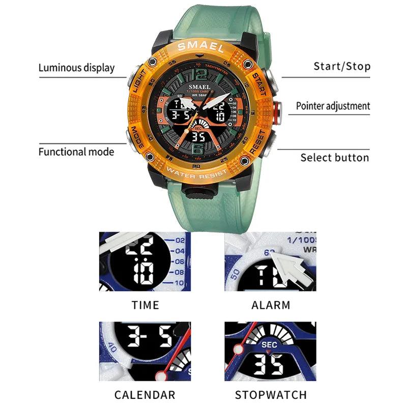 SMAEL Men's Dual Display Waterproof Sport Watch with Chronograph Functions  ourlum.com   