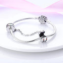 New Silver Plated Safety Chain Pink Cat Moon Star Charm