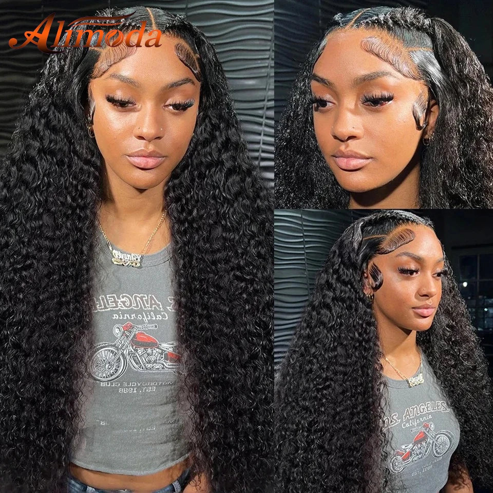 13x4/13x6 Curly Lace Front Human Hair Wigs Deep Wave Lace Frontal Wig 34 inch HD Transparent Water Wave Brazilian Wigs For Women