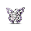 Pink Silver Plated Butterfly Flower Charm Beads for Jewelry