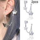 Unisex Boho Silver Leaf Non-Piercing Clip Earrings Set