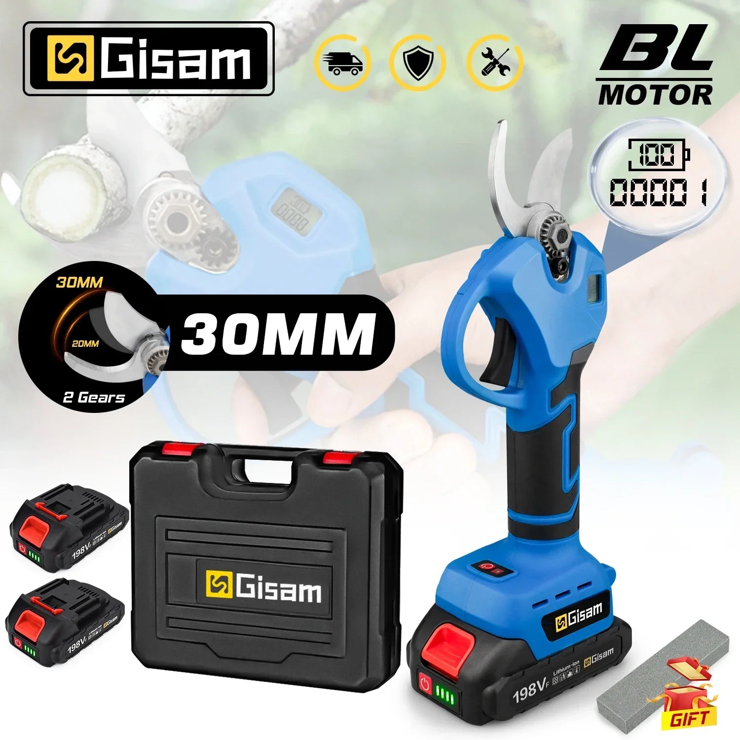 Gisam 30mm Cordless Brushless Electric Pruner Shears