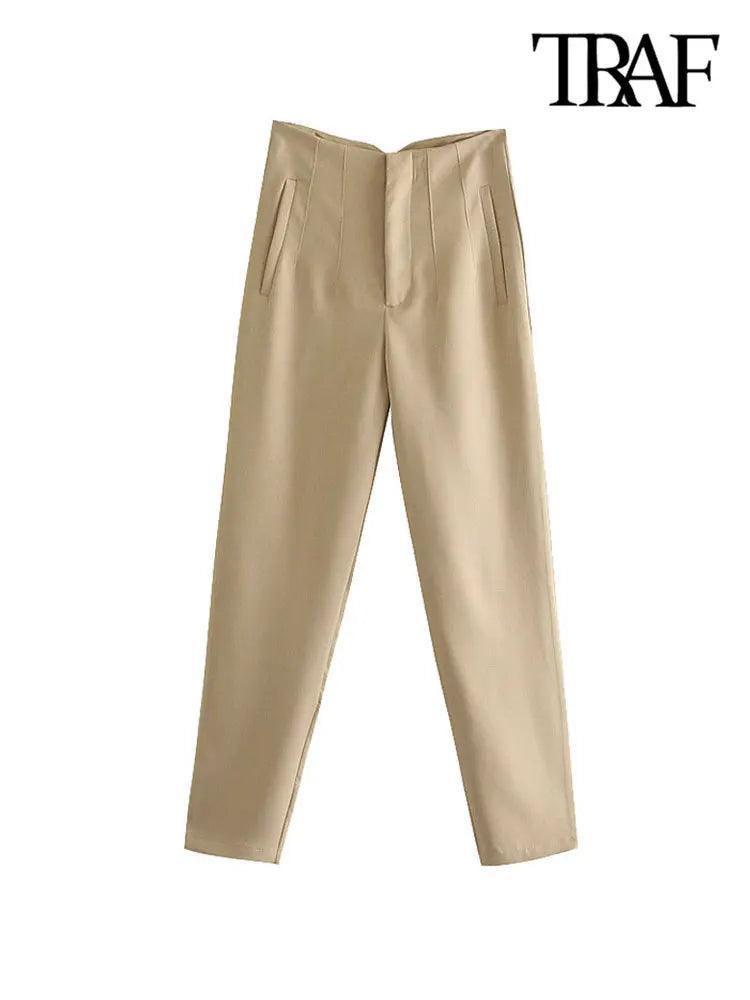 Vintage High-Waist Zipper Fly Office Trousers for Women  ourlum.com   