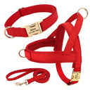 Leather Dog Collar Harness Leash Set: Personalized Stylish Vest for Dogs  ourlum.com 3 Red Set XS 