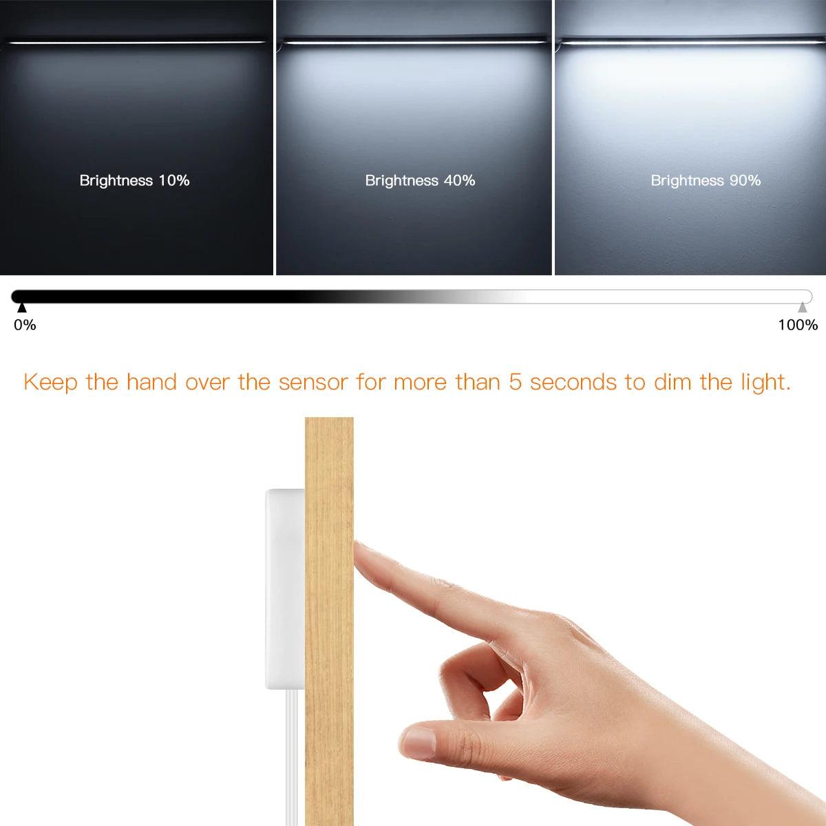 Motion Sensor LED Under Cabinet Light with Touch Control - Wood Hand Scan Technology  ourlum.com   